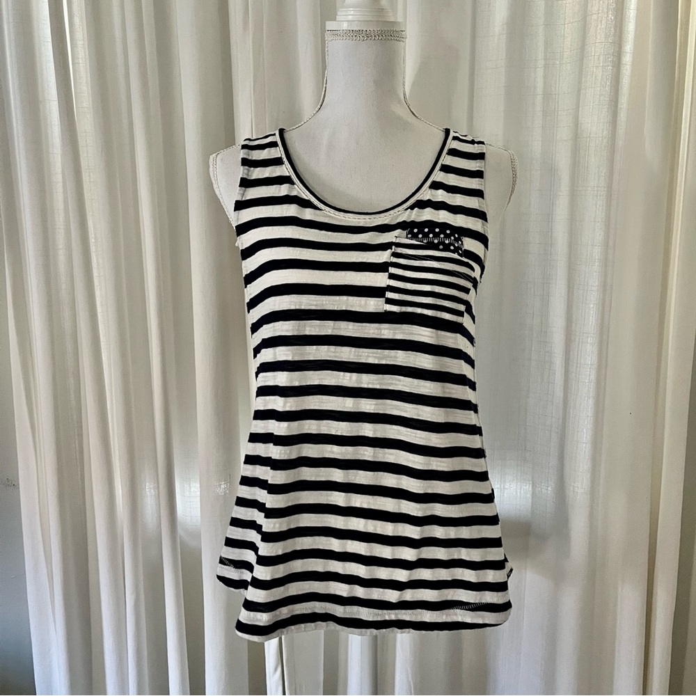 Anthropologie Navy Striped Tank w/ Pocket Detail